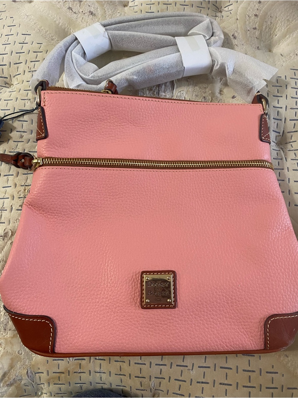 Pink Dooney & Bourke Crossbody Bag with Brown Trim